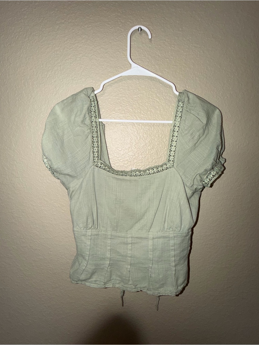Macy's Light Sage Green Puff Sleeve Square Neck Blouse